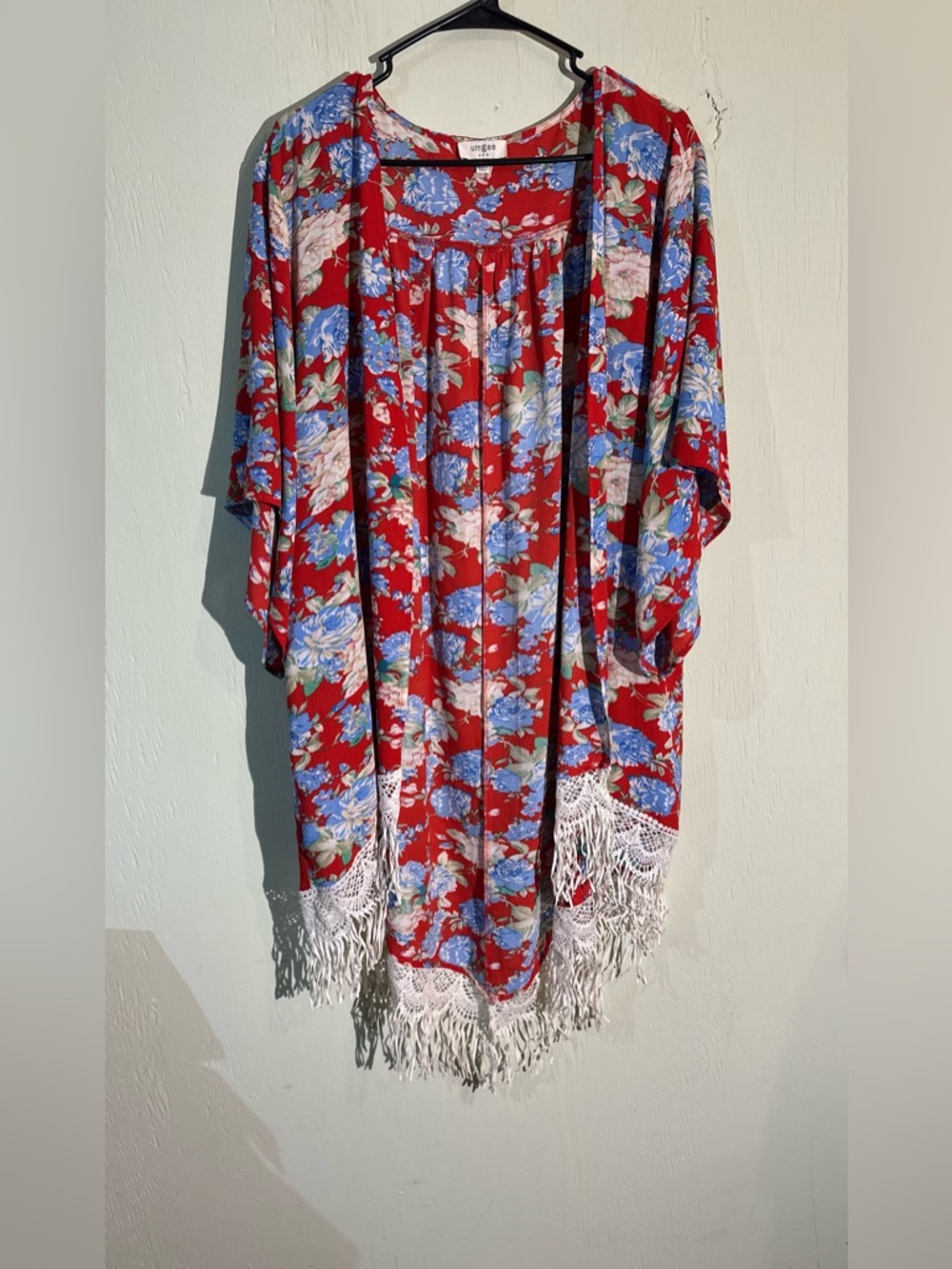 Umgee floral vacation boho fringe kimono duster cardigan beach swim coverup s/m